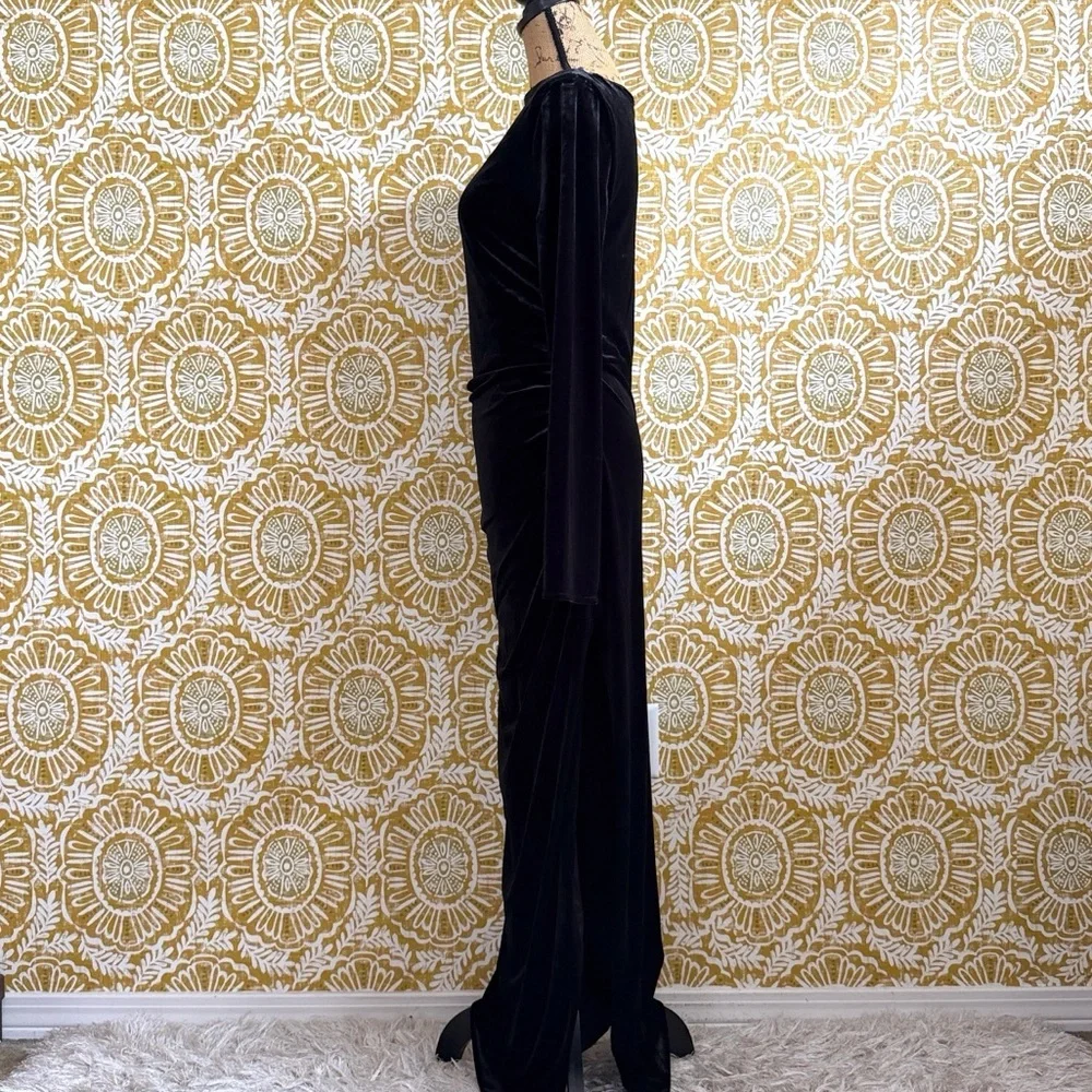 NWT BHLDN Eloise Boat Neck Stretch Side Slit Velvet Maxi Dress in Black Sz M - Picture 7 of 11